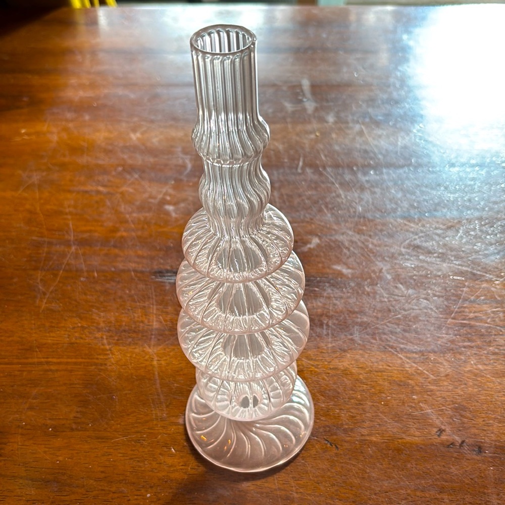 NWOT Anthropologie light pink sculptured tall glass candle holder